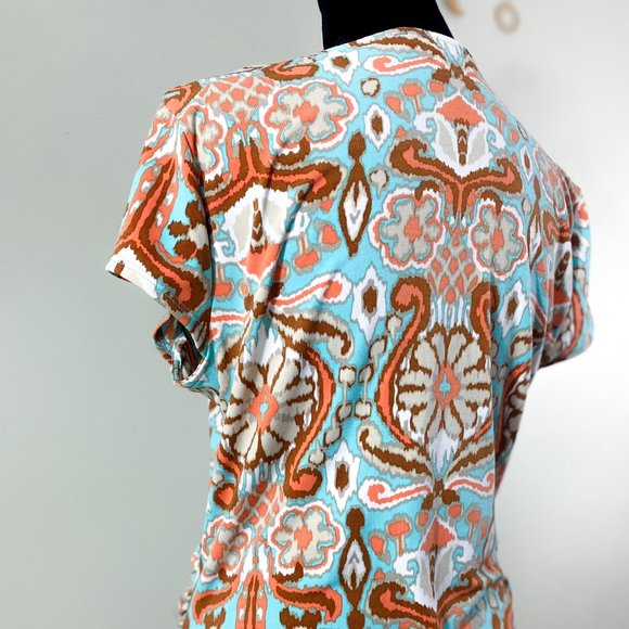 Paisley Crossover Faux Small Wrap Midi Dress Blue Jones New York Signature - Picture 8 of 13